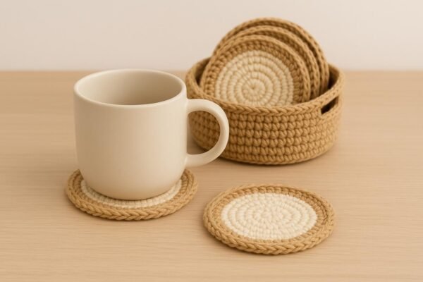 Crochet Coaster Pattern PDF, Round Coasters & Basket Holder, Beginner Crochet Pattern, Modern Home Decor