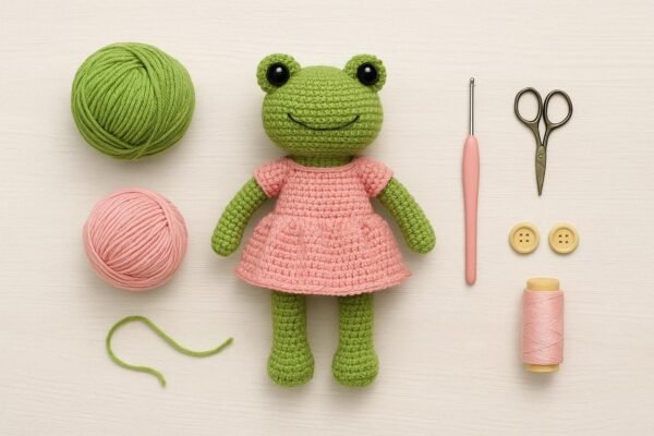 il_fullxfull.7200365987_9pno.jpg Crochet Frog Doll Pattern | Amigurumi in Dress PDF Tutorial Digital Download