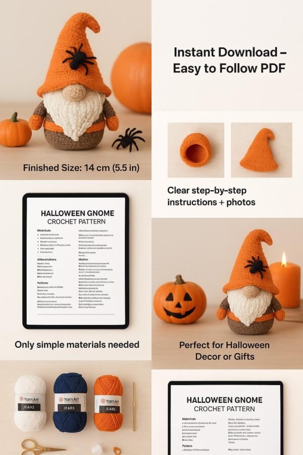 Halloween Gnome Crochet Pattern, Spooky Amigurumi PDF (Digital Download)