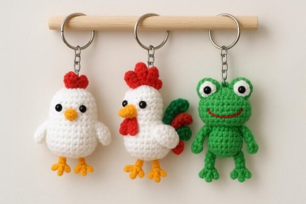 il_fullxfull.7205299163_ntiw.jpg Farm Animal Crochet Pattern PDF | Amigurumi Keychains Chicken, Rooster & Frog