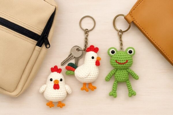 il_fullxfull.7205299211_p2b9.jpg Farm Animal Crochet Pattern PDF | Amigurumi Keychains Chicken, Rooster & Frog