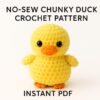 No-Sew Crochet Duck Plush Pattern, Chunky Chenille Amigurumi PDF Digital File, Farm Animal Toy,