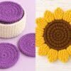 Sunflower Coaster Holder Basket Crochet Pattern Bundle (Digital Download)