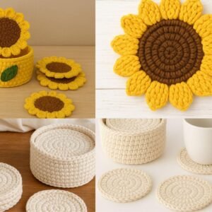 Sunflower Coaster Holder Basket Crochet Pattern Bundle (Digital Download)