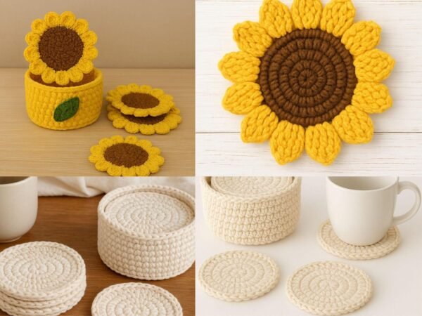 Sunflower Coaster Holder Basket Crochet Pattern Bundle (Digital Download)