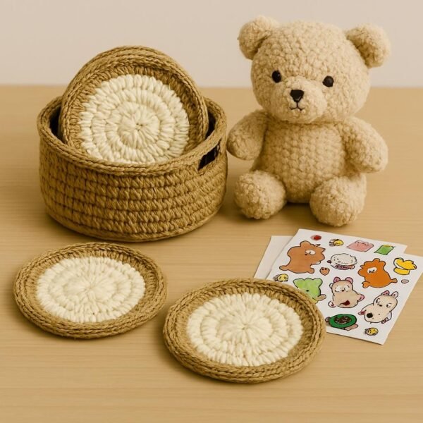 Crochet Coaster Pattern PDF, Round Coasters & Basket Holder, Beginner Crochet Pattern, Modern Home Decor