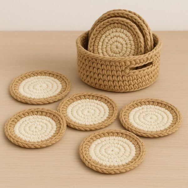 Crochet Coaster Pattern PDF, Round Coasters & Basket Holder, Beginner Crochet Pattern, Modern Home Decor