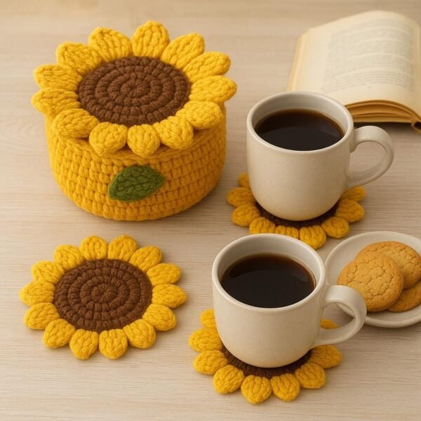 Sunflower Coaster Crochet Pattern | Basket, Lid, Trivet (PDF)