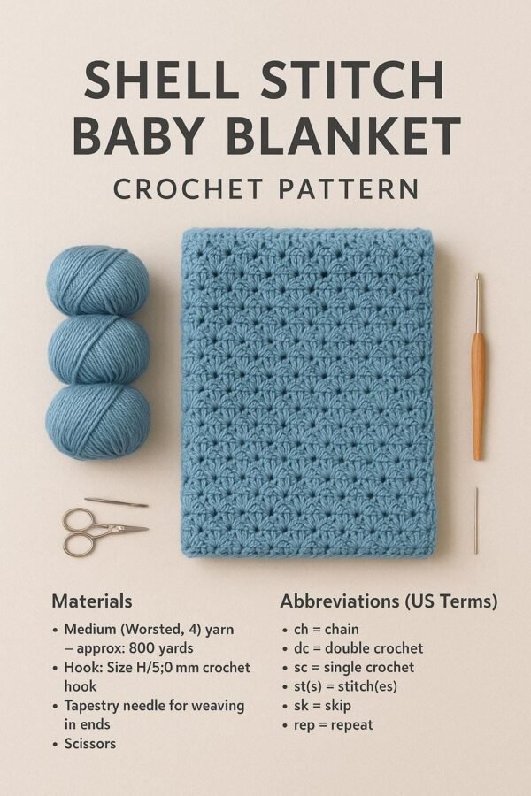 Easy Shell Stitch Crochet Baby Blanket Pattern: Beginner PDF (Digital Download