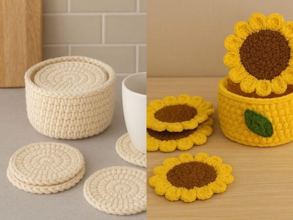 Sunflower Coaster Holder Basket Crochet Pattern Bundle (Digital Download)