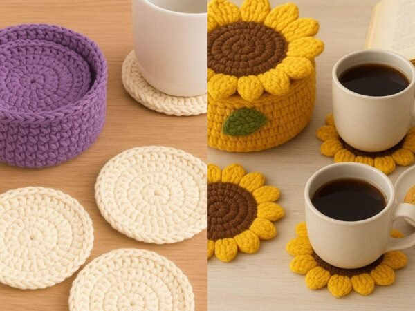 Sunflower Coaster Holder Basket Crochet Pattern Bundle (Digital Download)