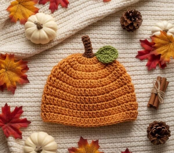 Baby Pumpkin Hat Crochet Pattern, Newborn to Child Sizes, Fall Beanie (PDF Download)
