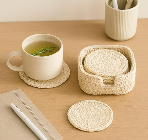 il_fullxfull.7289406612_7f1l.jpg Crochet Coaster Pattern with Holder PDF, Flower Coaster Set, Beginner Friendly