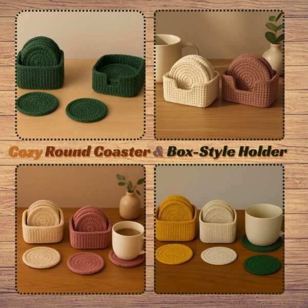 il_fullxfull.7292291612_nk9j.jpg Crochet Coaster Pattern with Holder PDF, Flower Coaster Set, Beginner Friendly