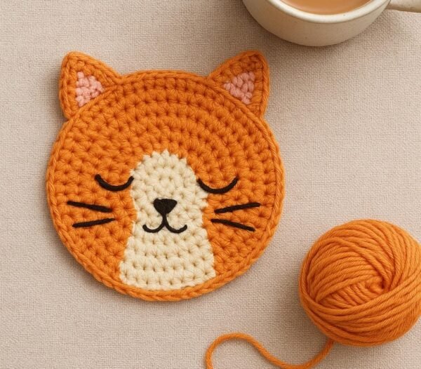 Crochet Cat Coaster Pattern, Beginner Friendly Kitty Mug Rug (PDF Download)