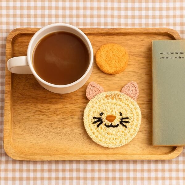Crochet Cat Coaster Pattern, Beginner Friendly Kitty Mug Rug (PDF Download)