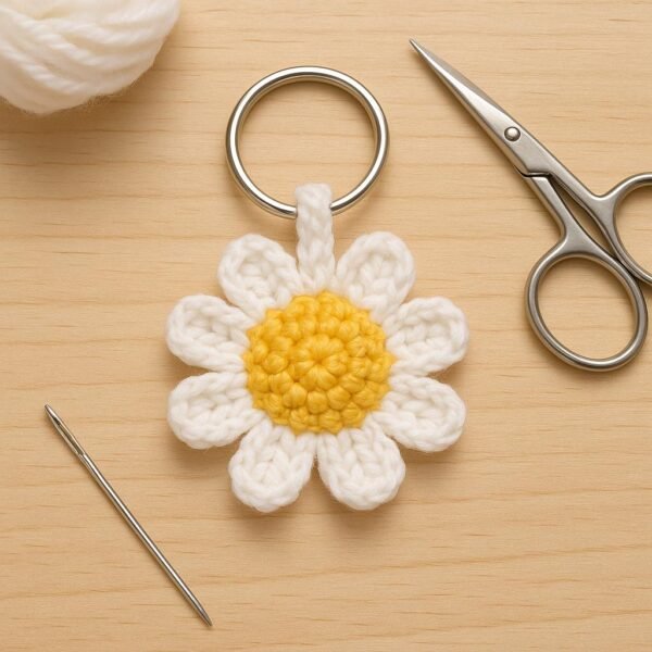 3D Daisy Keychain Crochet Pattern | Puff Stitch Flower PDF | Easy Crochet Gift Tutorial