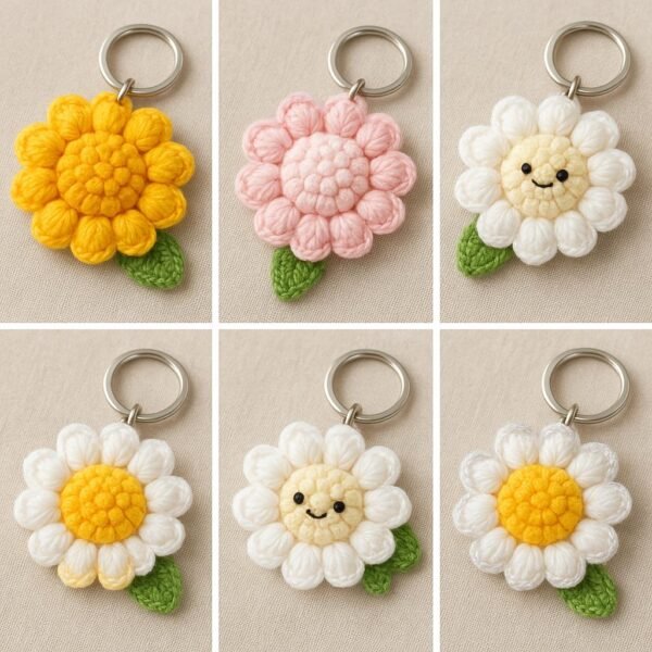 3D Daisy Keychain Crochet Pattern | Puff Stitch Flower PDF | Easy Crochet Gift Tutorial