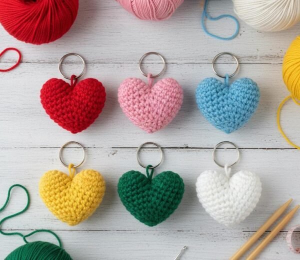 Heart Crochet Keychain Pattern PDF, Beginner Amigurumi Tutorial, Small Stuffed Plush  Gift