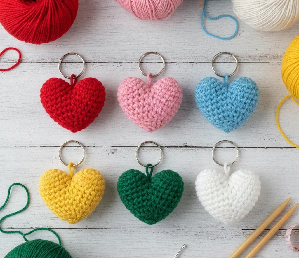 Heart Crochet Keychain Pattern PDF, Beginner Amigurumi Tutorial, Small Stuffed Plush Gift