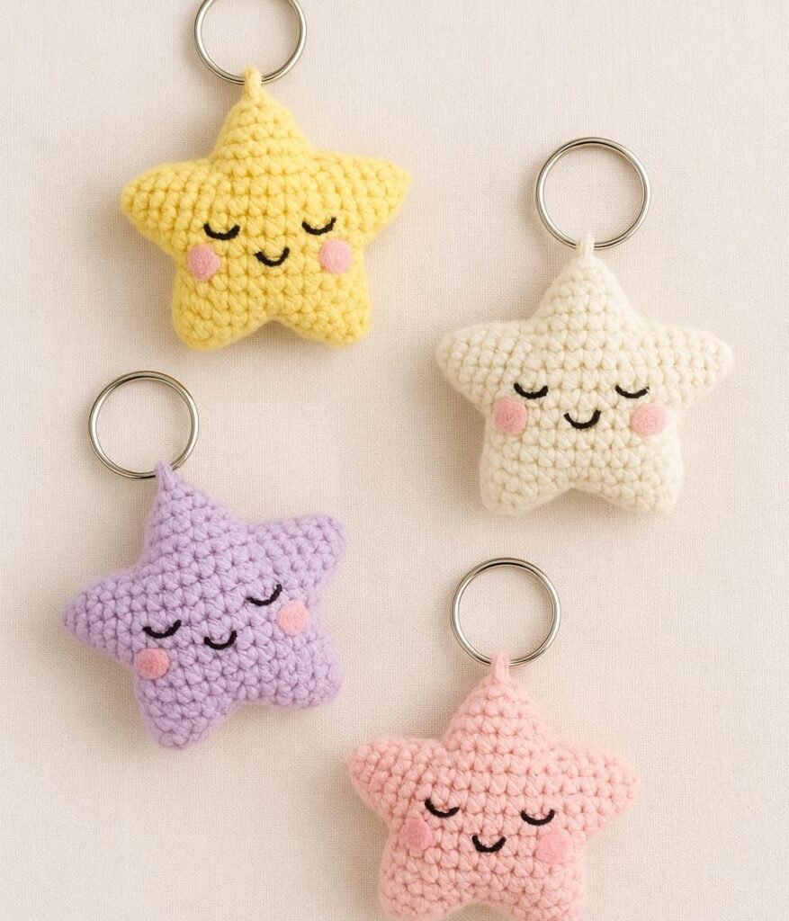 Sleepy Star Crochet Keychain Pattern, Amigurumi Plush Toy (PDF Download)