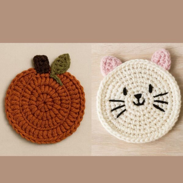 il_fullxfull.7339793164_2fzf.jpg Crochet Coaster Pattern Bundle | 2 Easy PDF Patterns – Cat & Pumpkin Coaster Set