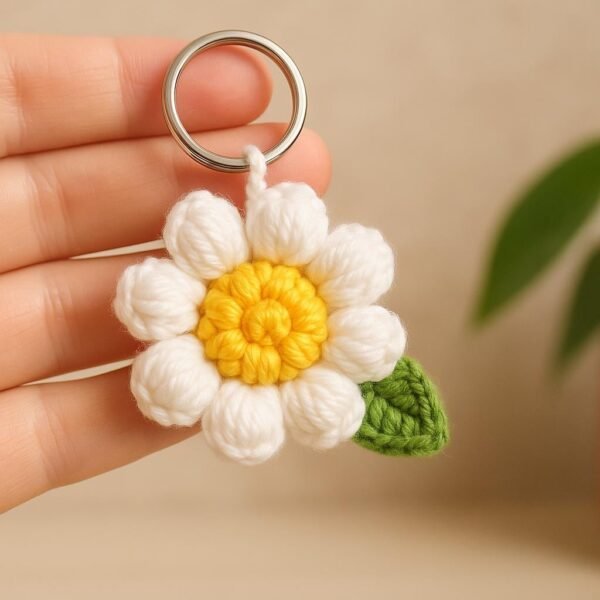 3D Daisy Keychain Crochet Pattern | Puff Stitch Flower PDF | Easy Crochet Gift Tutorial