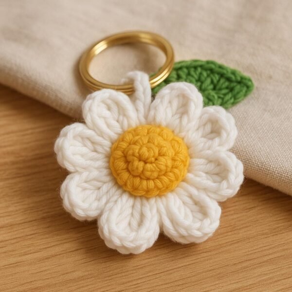 3D Daisy Keychain Crochet Pattern | Puff Stitch Flower PDF | Easy Crochet Gift Tutorial