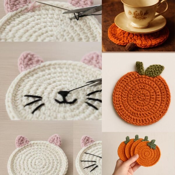 il_fullxfull.7387731319_rjla.jpg Crochet Coaster Pattern Bundle | 2 Easy PDF Patterns – Cat & Pumpkin Coaster Set