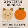 il_fullxfull.7387732419_f2x1.jpg Crochet Coaster Pattern Bundle | 2 Easy PDF Patterns – Cat & Pumpkin Coaster Set