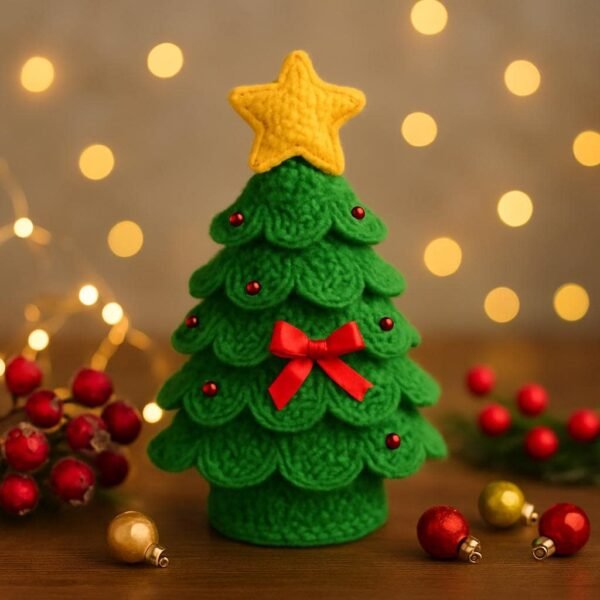 Christmas Cone Pattern PDF • Beginner Holiday Craft • Layered Leaves & Star Topper Tutorial