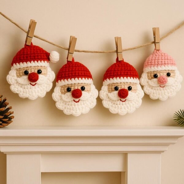 il_fullxfull.7417570532_r271.jpg Christmas Santa Ornament Crochet Pattern, Simple Beginner Amigurumi Face Design, Holiday PDF Tutorial
