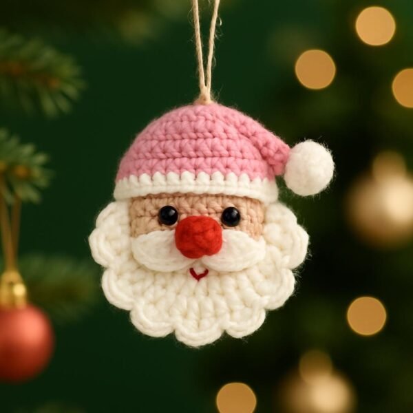 il_fullxfull.7417570542_orrt.jpg Christmas Santa Ornament Crochet Pattern, Simple Beginner Amigurumi Face Design, Holiday PDF Tutorial