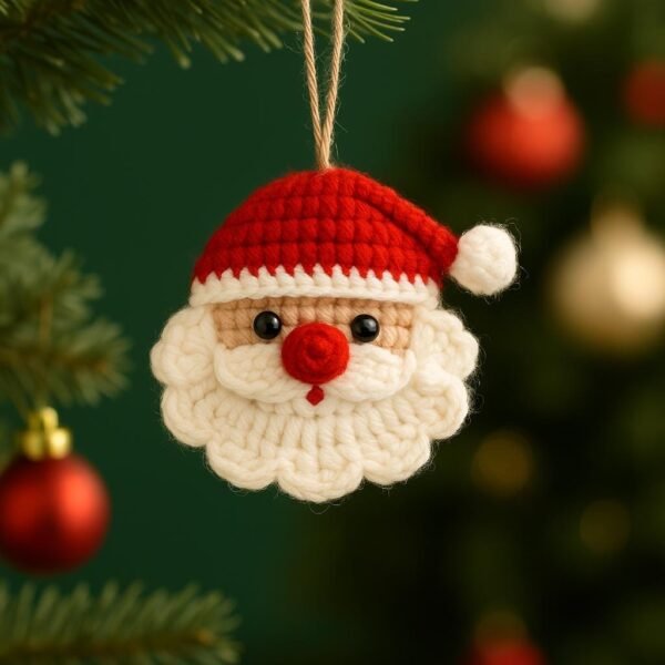 il_fullxfull.7417589600_2dj4.jpg Christmas Santa Ornament Crochet Pattern, Simple Beginner Amigurumi Face Design, Holiday PDF Tutorial