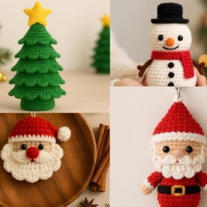 Christmas Crochet Pattern Bundle PDF – Snowman, Santa Keychain,  Face Ornament & Christmas Tree