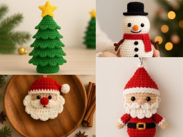 il_fullxfull.7422270982_s1le.jpg Christmas Crochet Pattern Bundle PDF – Snowman, Santa Keychain, Face Ornament & Christmas Tree