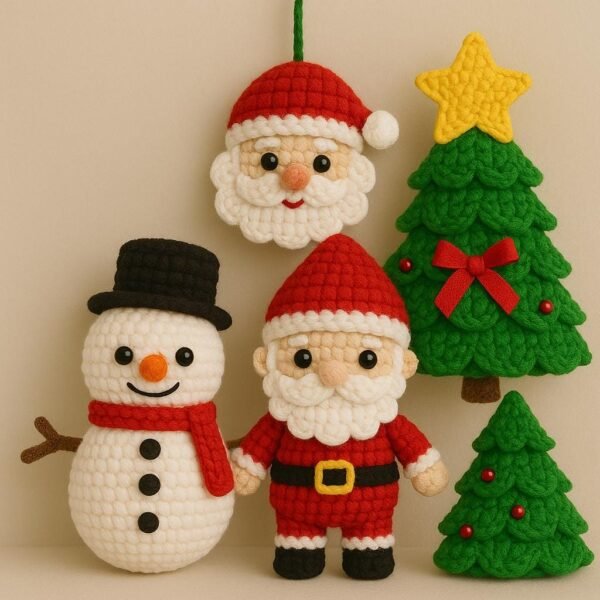 il_fullxfull.7422271024_owt9.jpg Christmas Crochet Pattern Bundle PDF – Snowman, Santa Keychain, Face Ornament & Christmas Tree