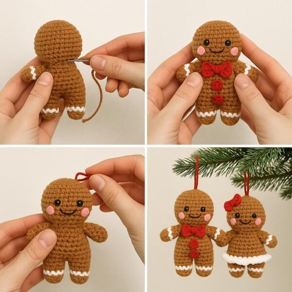 il_fullxfull.7423605929_8y1x.jpg Gingerbread Man & Woman Crochet Pattern | Christmas Amigurumi Ornament | Easy Gingerbread Couple PDF Tutorial
