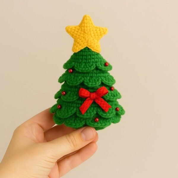 Christmas Cone Pattern PDF • Beginner Holiday Craft • Layered Leaves & Star Topper Tutorial
