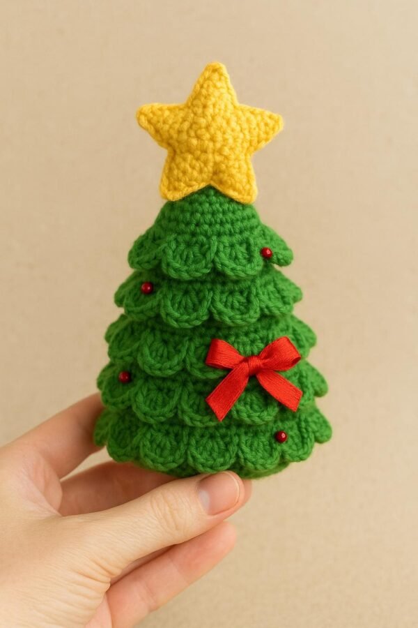 Christmas Cone Pattern PDF • Beginner Holiday Craft • Layered Leaves & Star Topper Tutorial