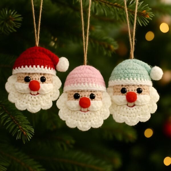 il_fullxfull.7465488357_qlhb.jpg Christmas Santa Ornament Crochet Pattern, Simple Beginner Amigurumi Face Design, Holiday PDF Tutorial
