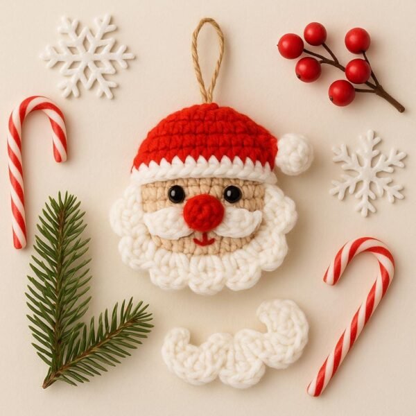 il_fullxfull.7465488373_2txn.jpg Christmas Santa Ornament Crochet Pattern, Simple Beginner Amigurumi Face Design, Holiday PDF Tutorial