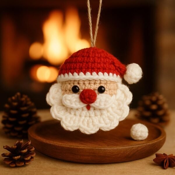 il_fullxfull.7465488389_ma2d.jpg Christmas Santa Ornament Crochet Pattern, Simple Beginner Amigurumi Face Design, Holiday PDF Tutorial