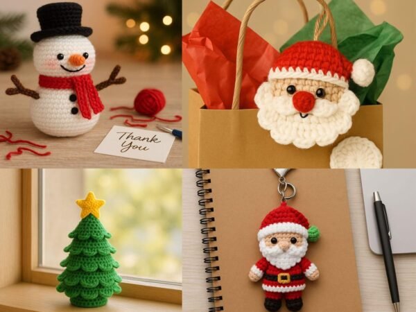 il_fullxfull.7470196663_gsh3.jpg Christmas Crochet Pattern Bundle PDF – Snowman, Santa Keychain, Face Ornament & Christmas Tree