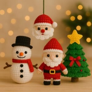 Christmas Crochet Pattern Bundle PDF – Snowman, Santa Keychain,  Face Ornament & Christmas Tree
