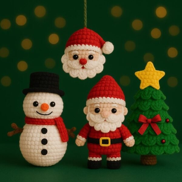 il_fullxfull.7470196705_imes.jpg Christmas Crochet Pattern Bundle PDF – Snowman, Santa Keychain, Face Ornament & Christmas Tree