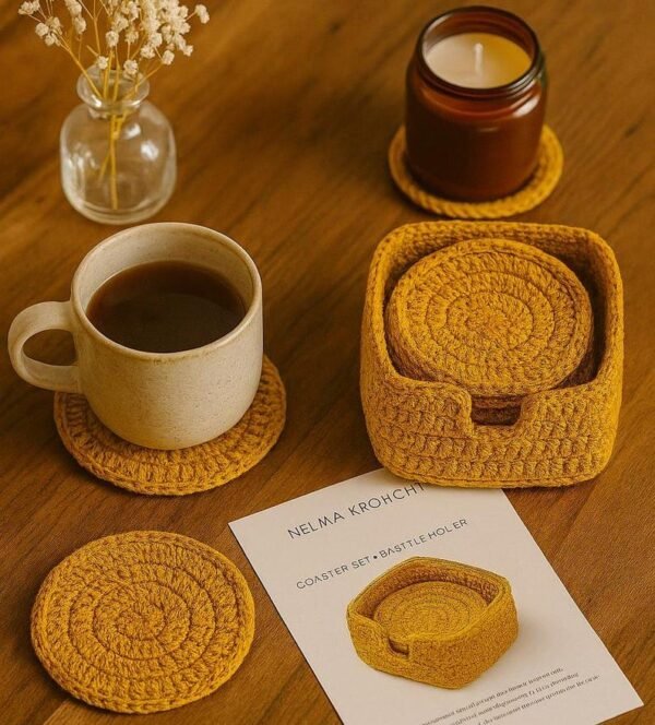 2 Crochet Patterns Bundle | Rounds Coasters with Round Holder + Box Style Holder