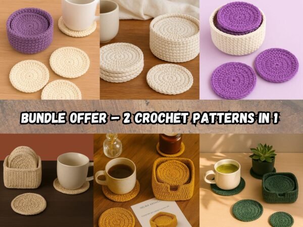 2 Crochet Patterns Bundle | Rounds Coasters with Round Holder + Box Style Holder