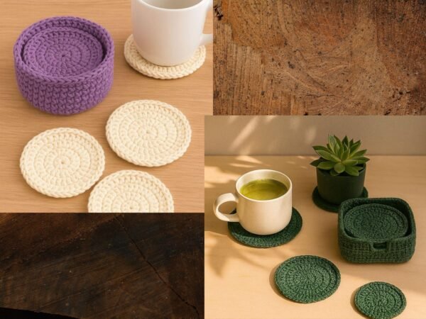 2 Crochet Patterns Bundle | Rounds Coasters with Round Holder + Box Style Holder