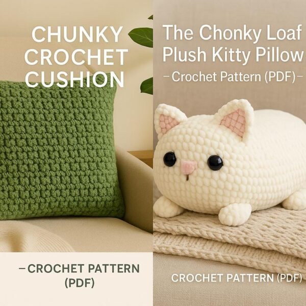 Crochet Pillow Pattern Bundle | Chonky Loaf Cat Plush + Chunky Cushion Cover | PDF Patterns